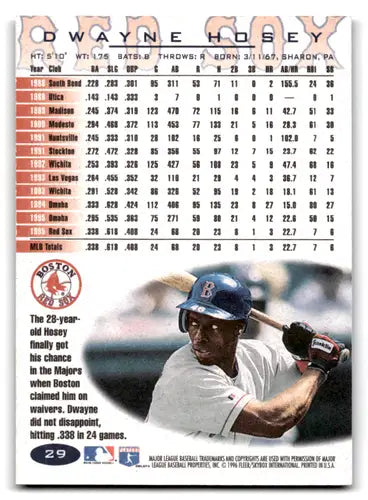 1996 Fleer #29 Dwayne Hosey NM-MT Red Sox ID:72078 - Baseball Card Single