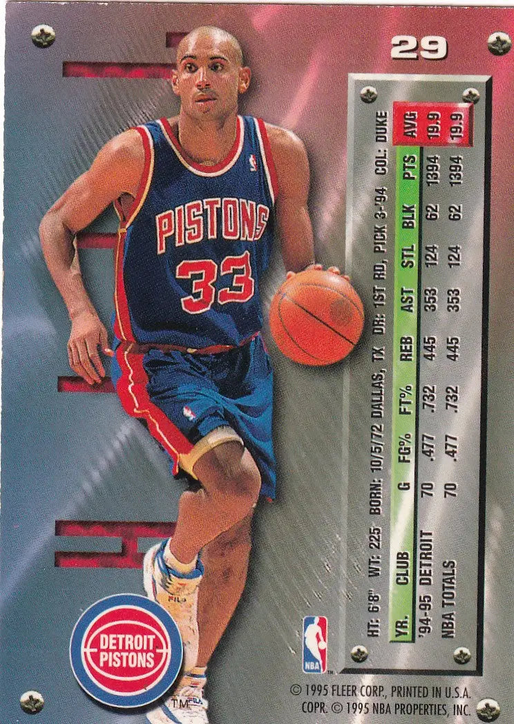 1996 FLEER #29 GRANT HILL METAL- DETROIT PISTONS - Basketball Card Single