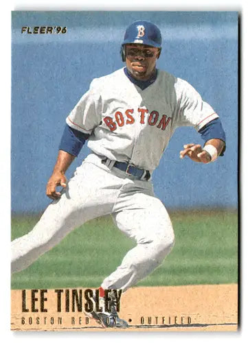 Original gloss Lee Tinsley baseball card featuring Red Sox player from 1996 Fleer series