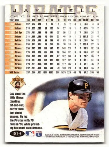 Jay Bell Pittsburgh Pirates baseball card from 1996 Fleer #514 in near mint condition