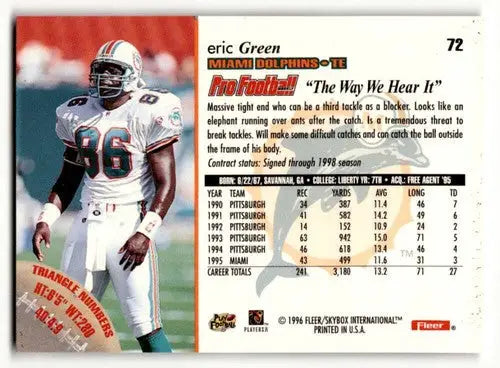Original gloss Eric Green Miami football card featuring Green Miami Dolphins player