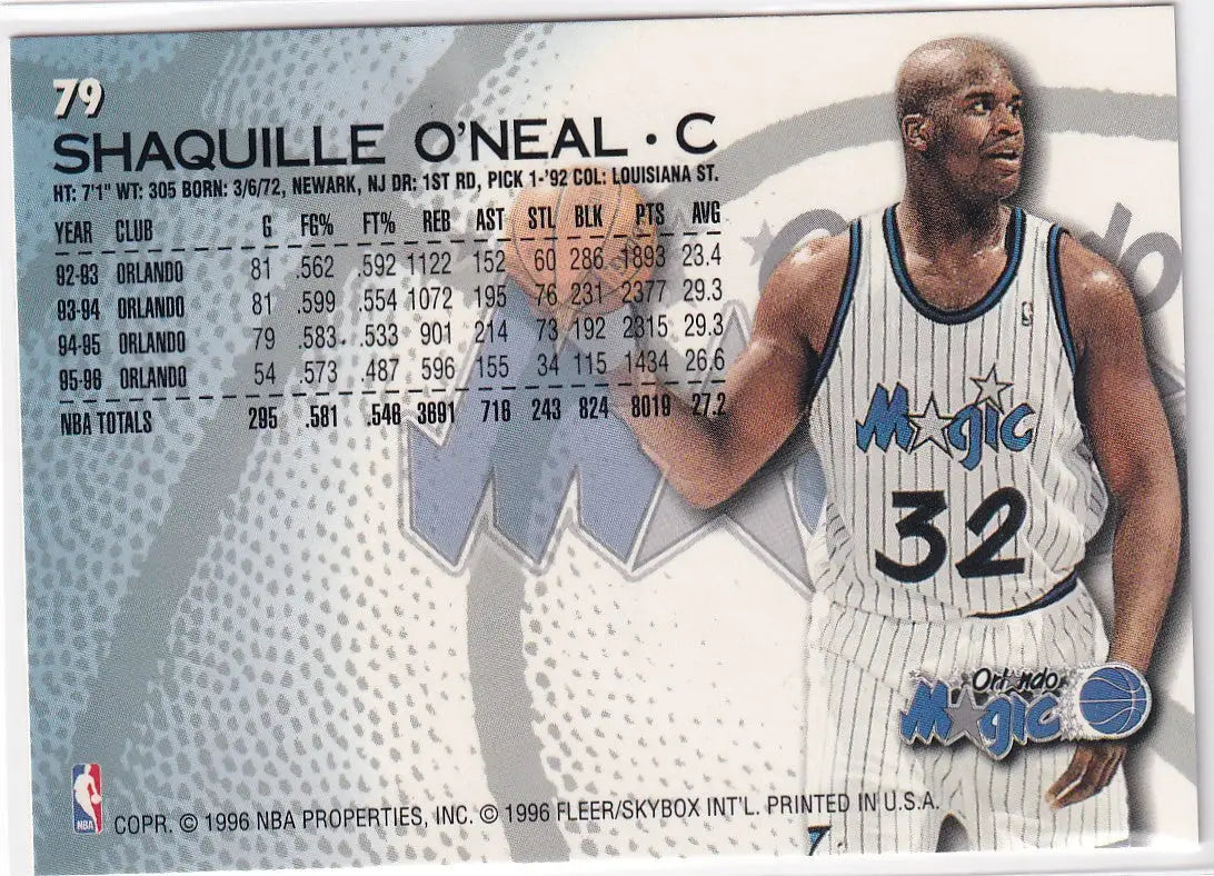 1996 FLEER #79 SHAQUILLE ONEAL- ORLANDO MAGIC - Basketball Card Single