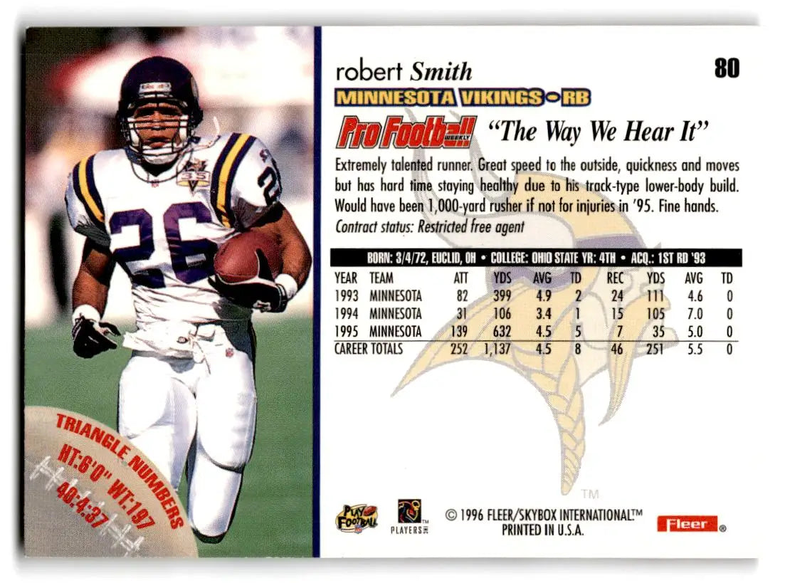 1996 Fleer #80 Robert Smith - Football Card Single
