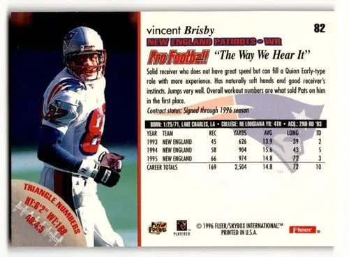 Vintage 1996 Fleer Vincent Brisby Patriots football card with original gloss