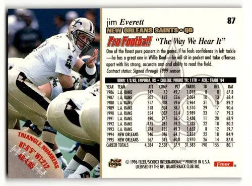 1996 Fleer #87 Jim Everett New Orleans Saints Football Cards NM Near ID:55559 - Football Card Single