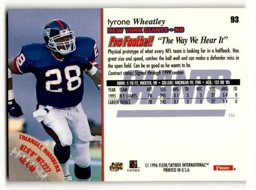 1996 Fleer #93 Tyrone Wheatley New York Giants Football Cards NM Nea ID:55579 - Football Card Single