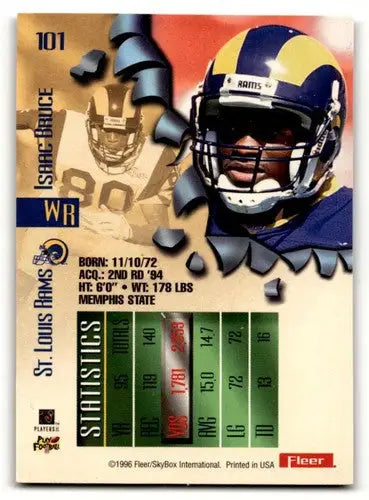Original gloss Fleer Metal Isaac Bruce Rams football card from 1996 Fleer Metal series