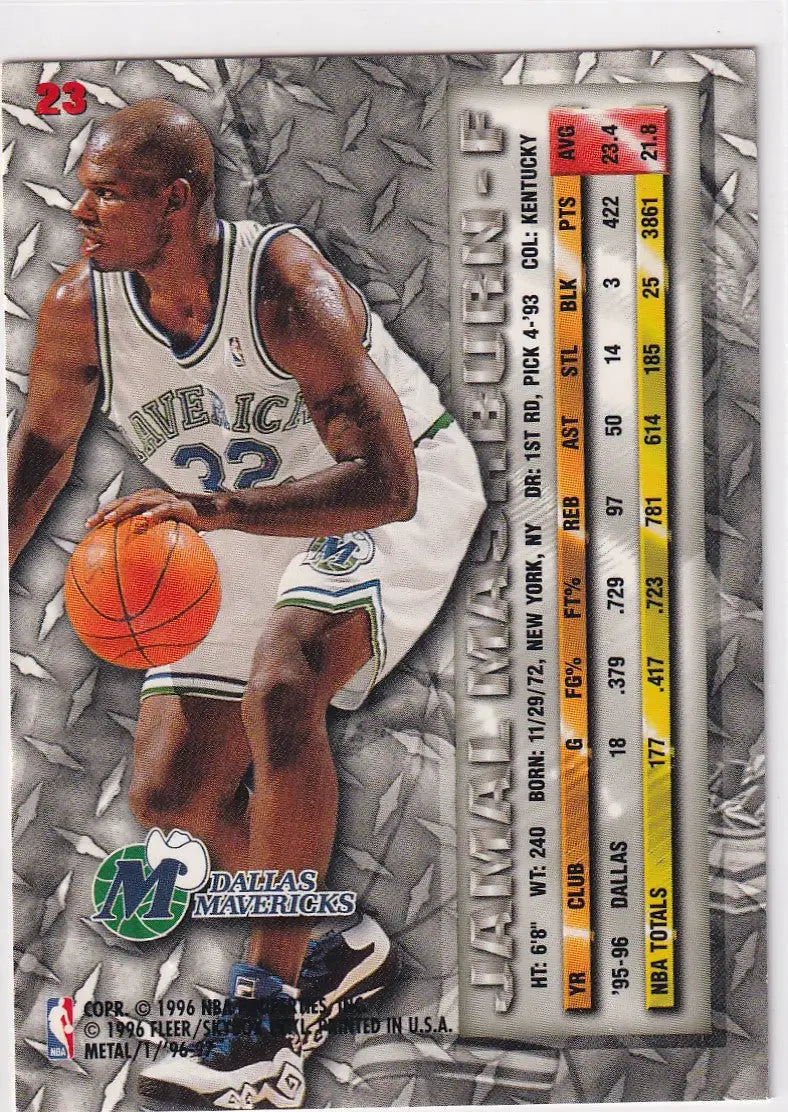 1996 FLEER METAL #23 JAMAL MASHBURN- DALLAS MAVERICKS - Basketball Card Single