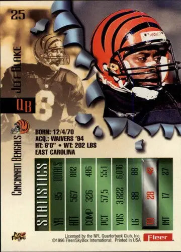 Original gloss 1996 Fleer Metal Jeff Blake Bengals football card in excellent condition