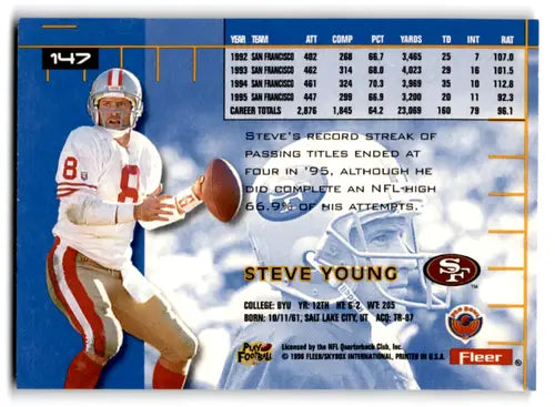 1996 Fleer Ultra #147 Steve Young NM Near Mint 49ers ID:67950 - Football Card Single