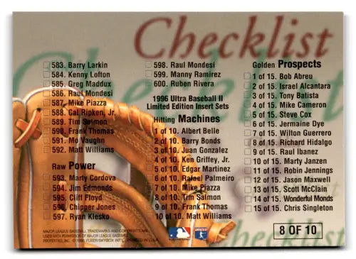 1996 Fleer Ultra Checklists #B8 Greg Maddux NM Near Mint Braves ID:74293 - Baseball Card Single