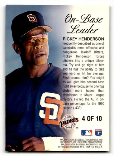 Original gloss Fleer Ultra Rickey Henderson baseball card from 1996 On Base Leaders series