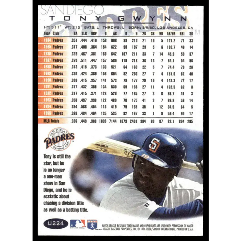 1996 Fleer Update #U224 Tony Gwynn NM/MT San Diego Padres Baseball Card - Baseball Card Single