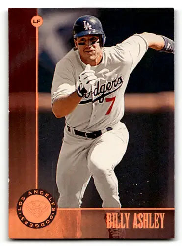 Original gloss Billy Ashley baseball card from 1996 Leaf Bronze Press Proofs featuring Dodgers ID 60794