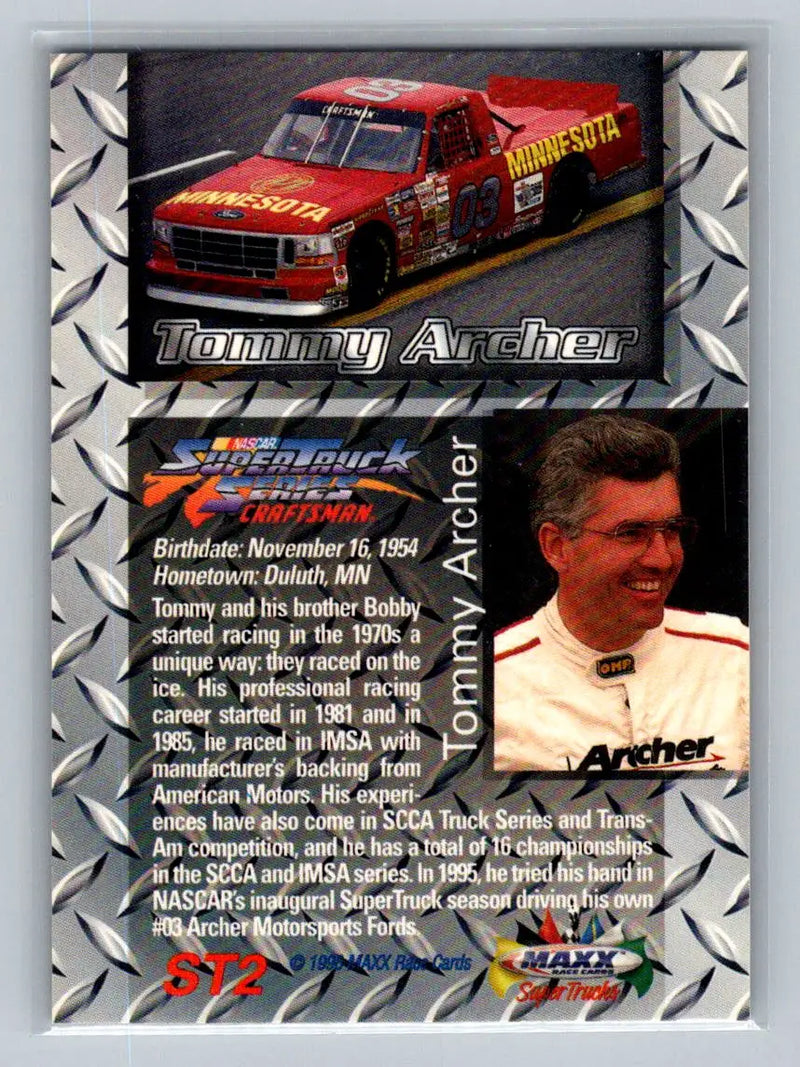 1996 Maxx #ST2 Tommy Archer SuperTrucks Archer Motorsports - Racing Card Single