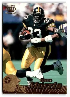 American football card featuring Bam Morris in black and gold uniform #33 1996 Pacific
