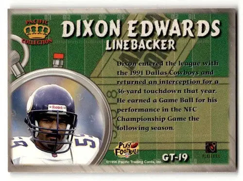 Original gloss Dixon Edwards Minnesota Vikings football card from the Pacific Collection