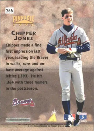 Original Gloss Chipper Jones baseball card from 1996 Pinnacle #266 Braves HH