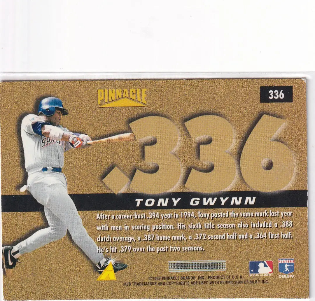 1996 PINNACLE #336 TONY GWYNN.336- SAN DIEGO PADRES - Baseball Card Single