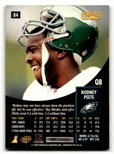 Rodney Peete football card with original gloss from 1996 Pinnacle Eagles collection