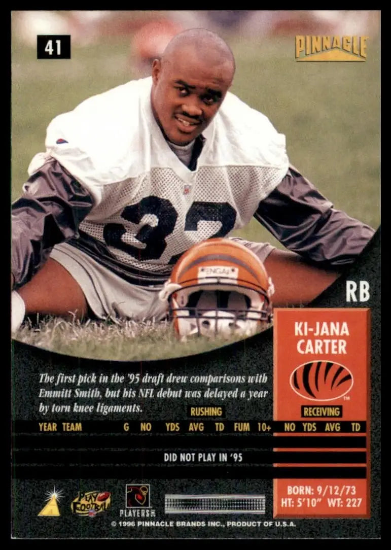 1996 Pinnacle Ki Jana Carter #41 Cincinnati Bengals Football Card NFL Sports - Football Card Single