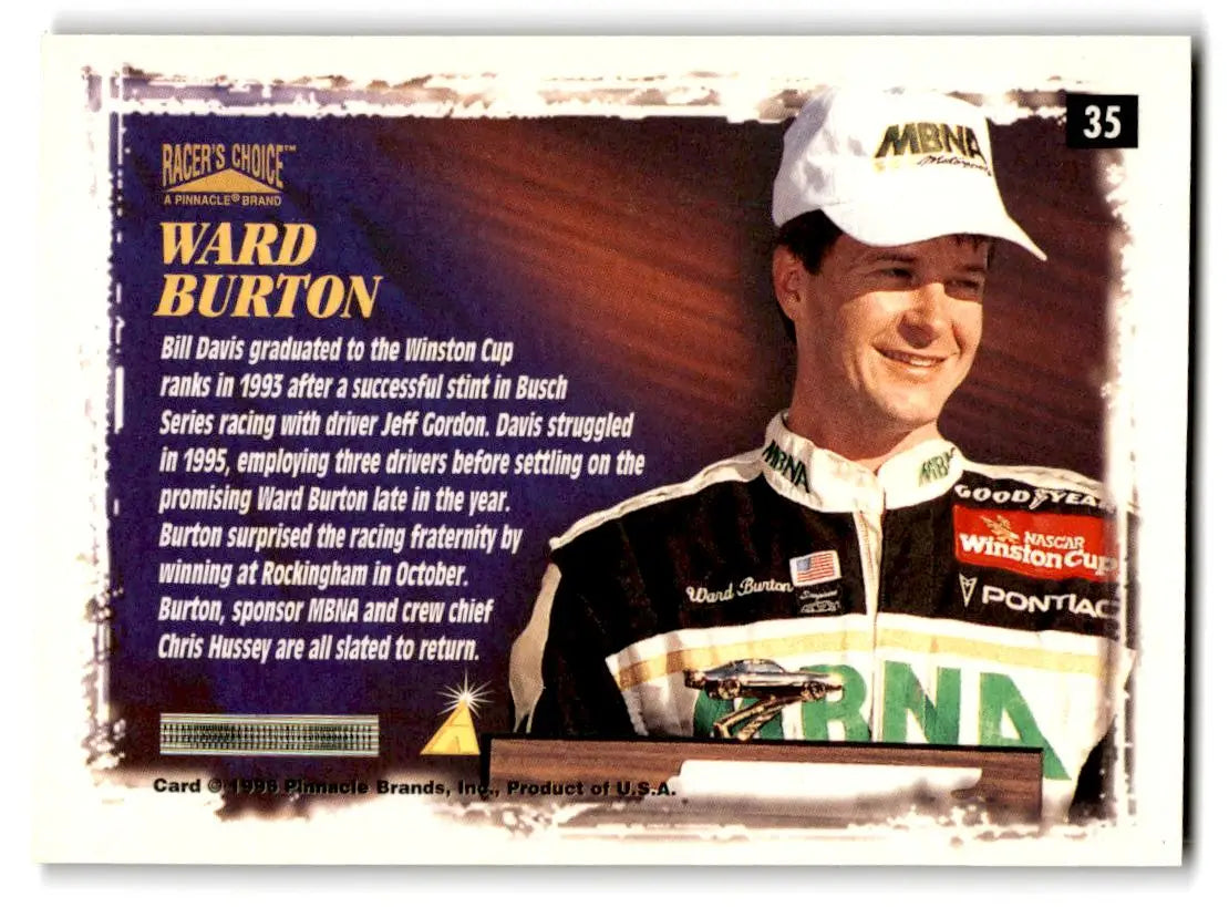 1996 Pinnacle Racer’s Choice #35 Ward Burton’s Car - Racing Card Single