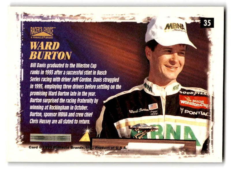 1996 Pinnacle Racer’s Choice #35 Ward Burton’s Car - Racing Card Single