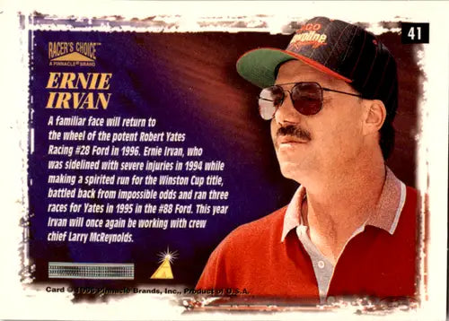 1996 Pinnacle Racer’s Choice #41 Ernie Irvan’s Car NM Near Mint ID:45871 - Racing Card Single