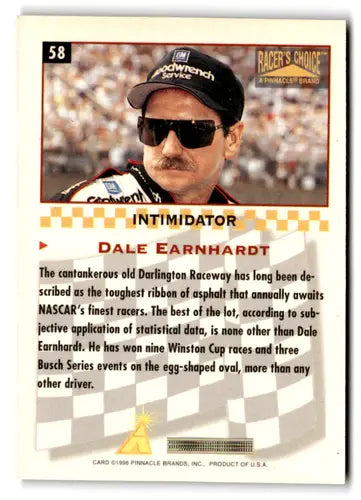 1996 Pinnacle Racer’s Choice #58 Dale Earnhardt NM Near Mint ID:81293 - Racing Card Single