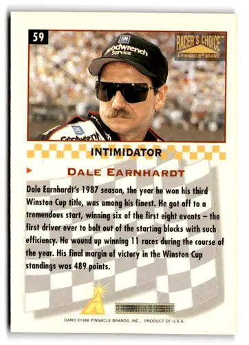 1996 Pinnacle Racer’s Choice #59 Dale Earnhardt NM Near Mint ID:81298 - Racing Card Single