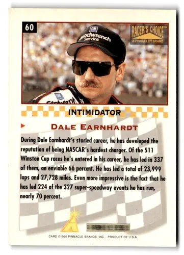 1996 Pinnacle Racer’s Choice #60 Dale Earnhardt NM Near Mint ID:81296 - Racing Card Single