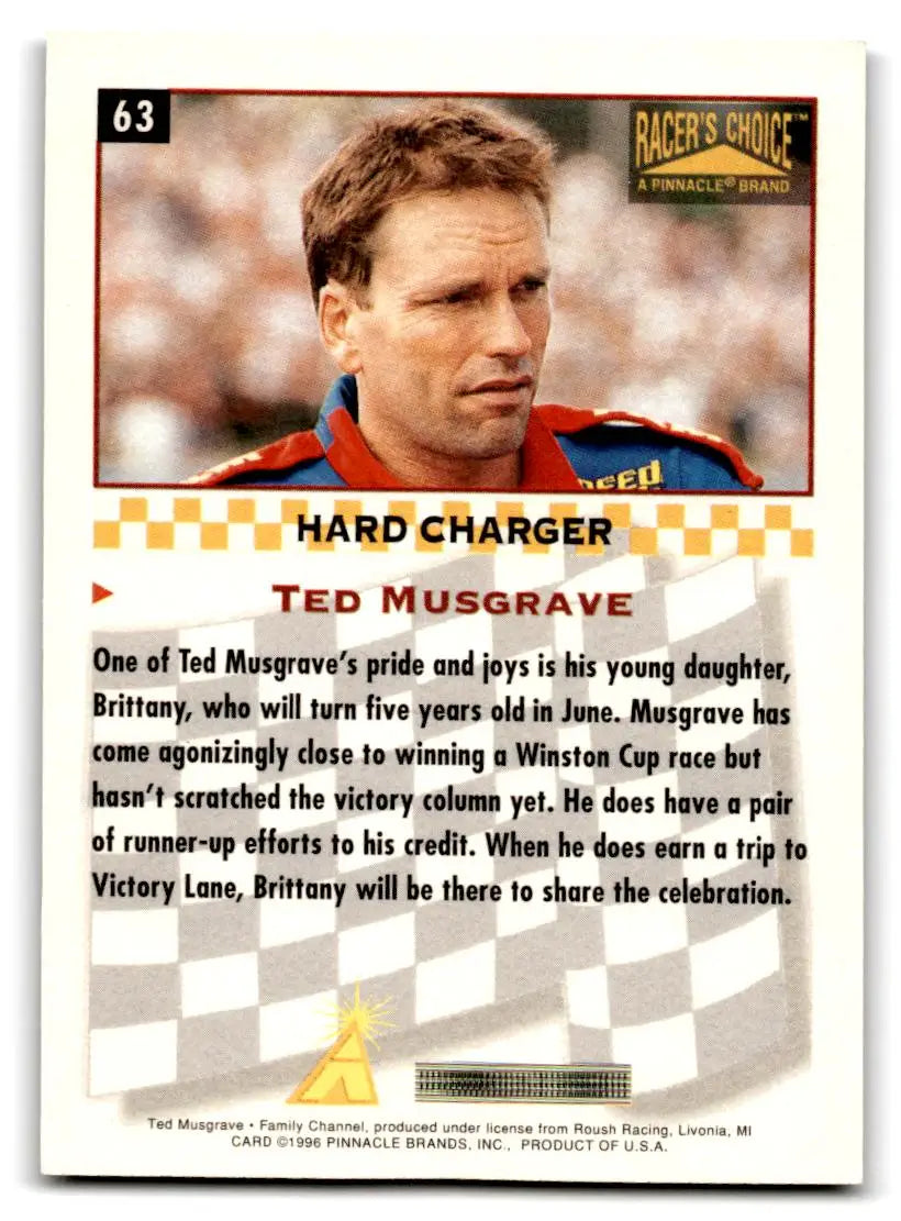 1996 Pinnacle Racer’s Choice #63 Ted Musgrave Speedway Collection - Racing Card Single