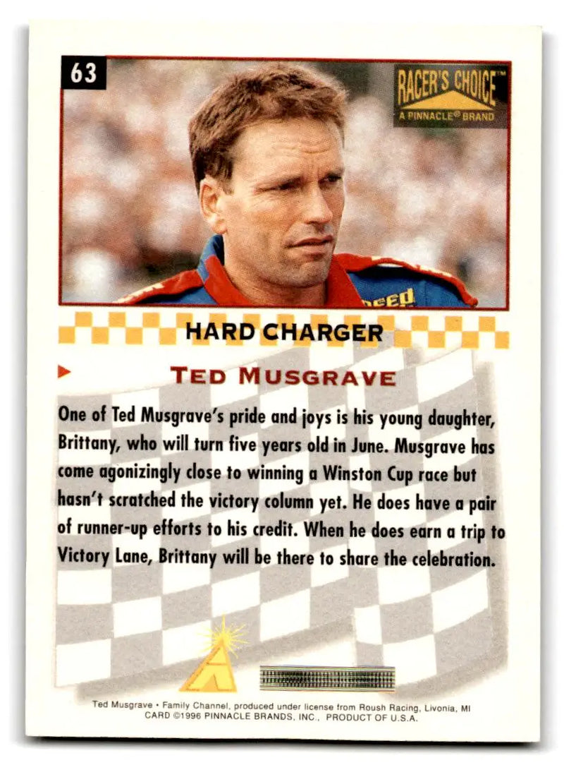 1996 Pinnacle Racer’s Choice #63 Ted Musgrave Speedway Collection - Racing Card Single