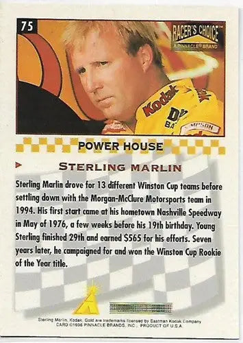 Original gloss Sterling Marlin trading card from Pinnacle Racer’s Choice series