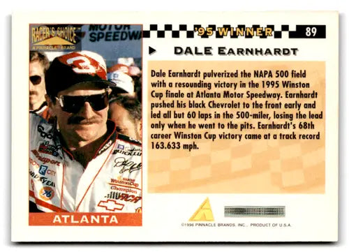 1996 Pinnacle Racer’s Choice #89 Dale Earnhardt NM Near Mint ID:81294 - Racing Card Single