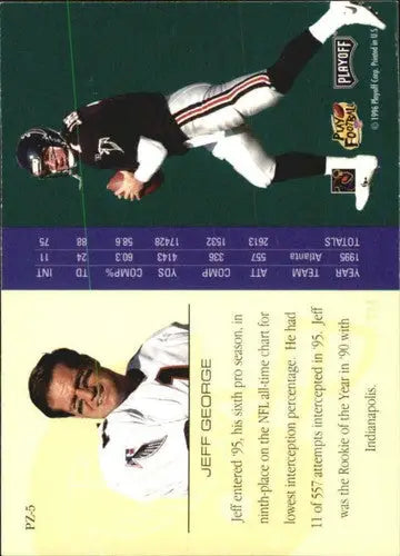 Original gloss football trading card featuring Jeff George from 1996 Playoff Trophy Contenders