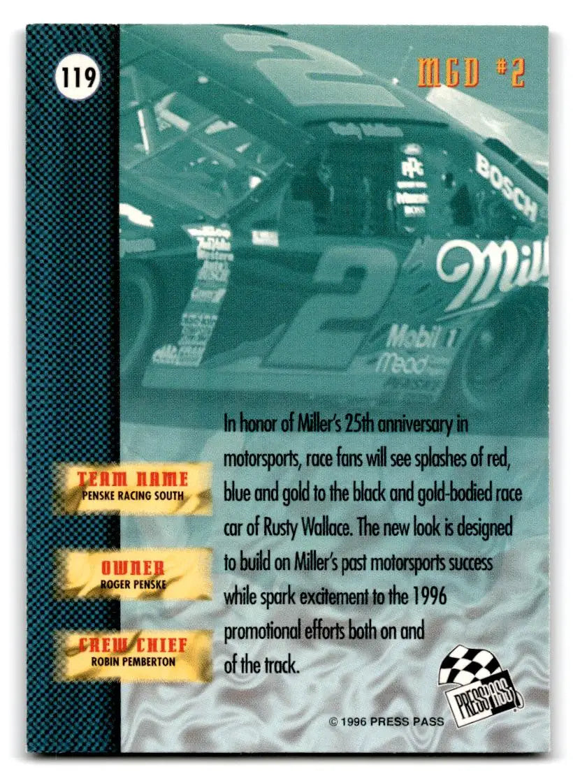 1996 Press Pass #119 Rusty Wallace’s Car Scorchers - Racing Card Single