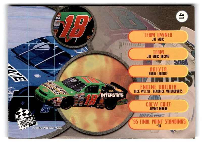 1996 Press Pass #41 Bobby Labonte’s Car - Racing Card Single