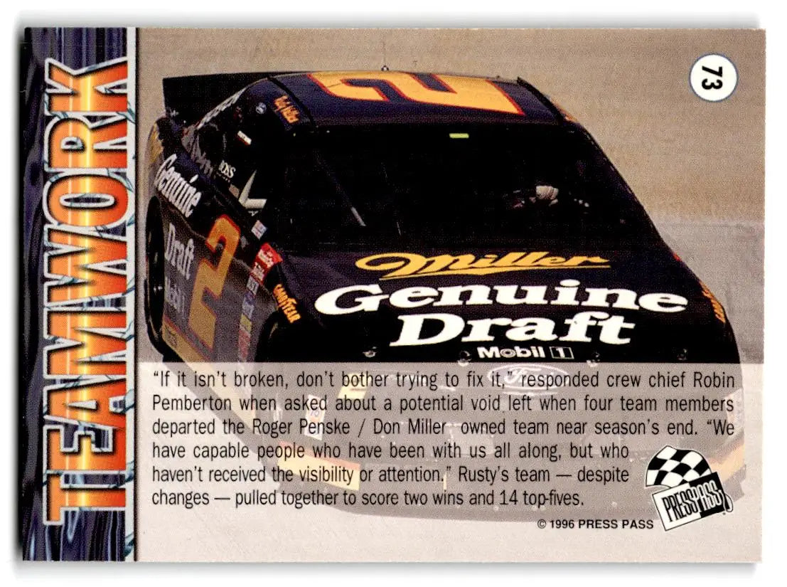 1996 Press Pass #73 Roger Penske / Don Miller / Robin Pemberton / Rusty Wallace - Racing Card Single