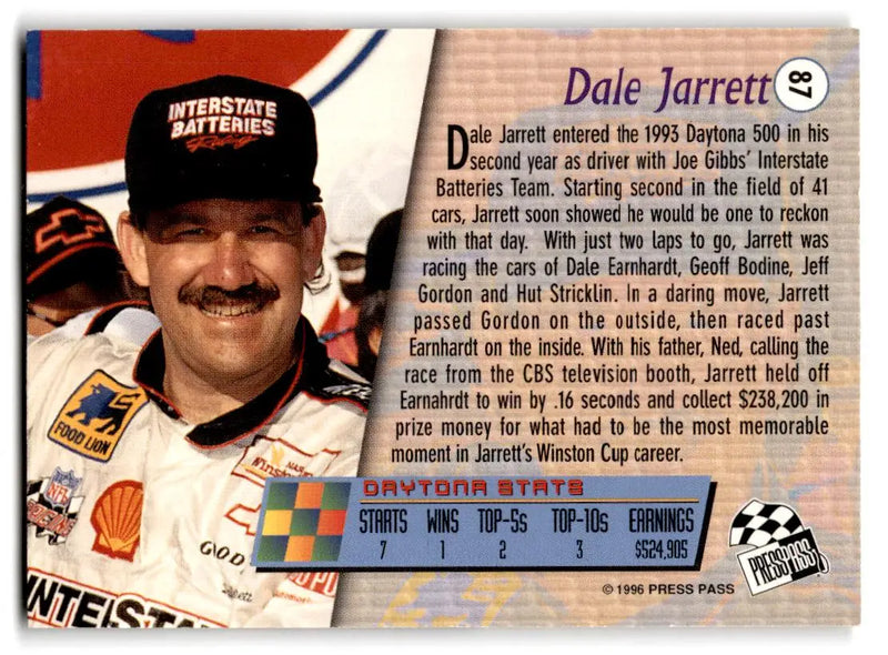 1996 Press Pass #87 Dale Jarrett - Racing Card Single