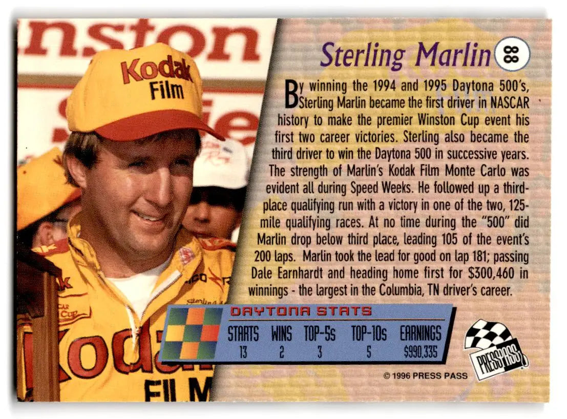 1996 Press Pass #88 Sterling Marlin - Racing Card Single