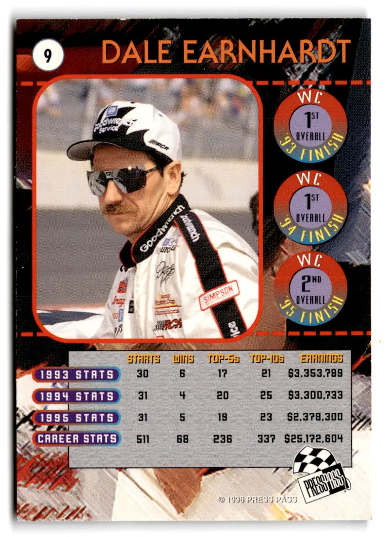 1996 Press Pass #9 Dale Earnhardt Racing - Racing Card Single