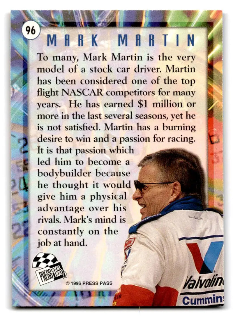1996 Press Pass #96 Mark Martin - Racing Card Single