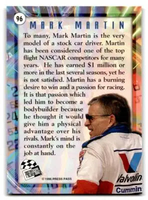 1996 Press Pass #96 Mark Martin - Racing Card Single