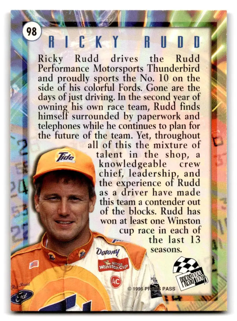 1996 Press Pass #98 Ricky Rudd - Racing Card Single