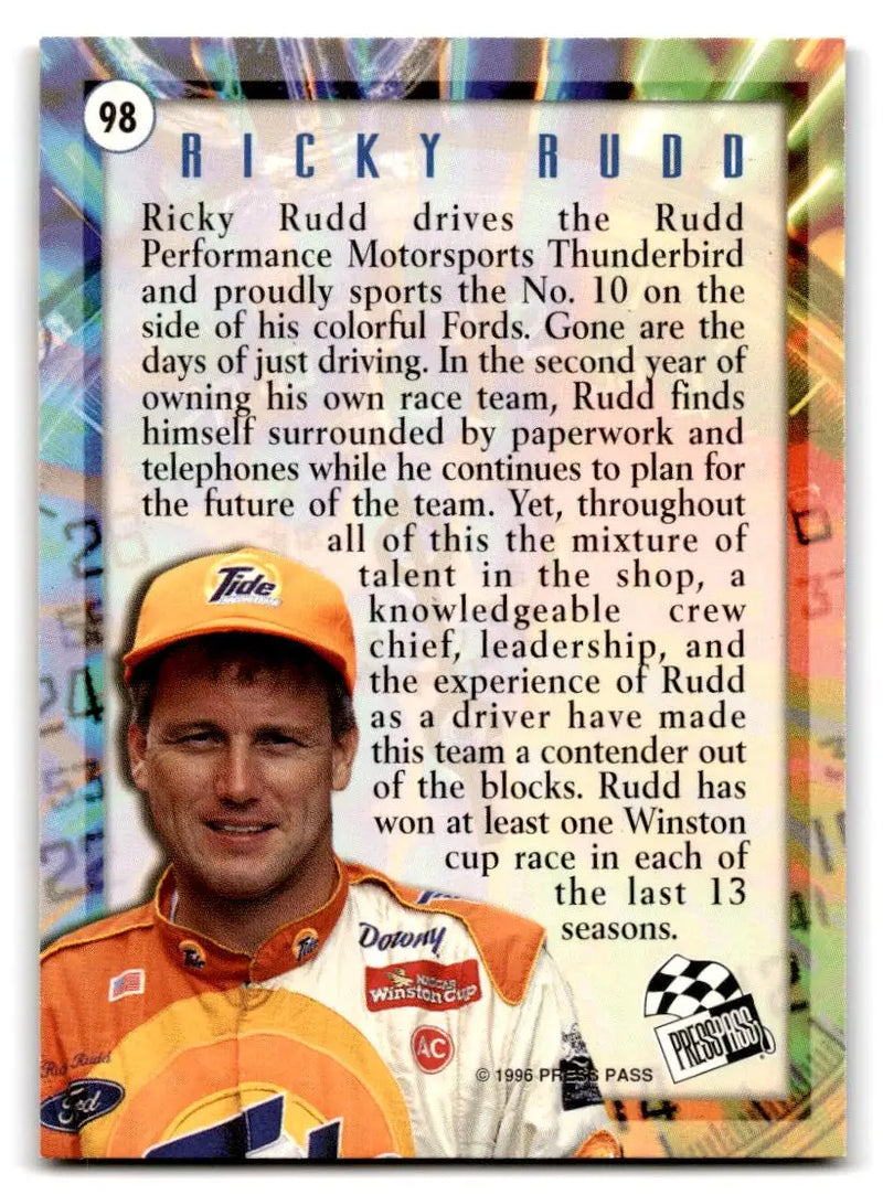 1996 Press Pass #98 Ricky Rudd - Racing Card Single