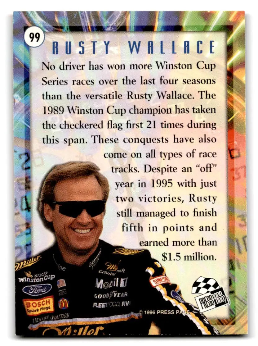 1996 Press Pass #99 Rusty Wallace - Racing Card Single