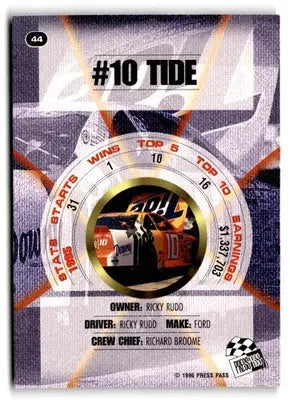 1996 Press Pass Premium Ricky Rudd #44 Rudd Performance Motorsports - Racing Card Single