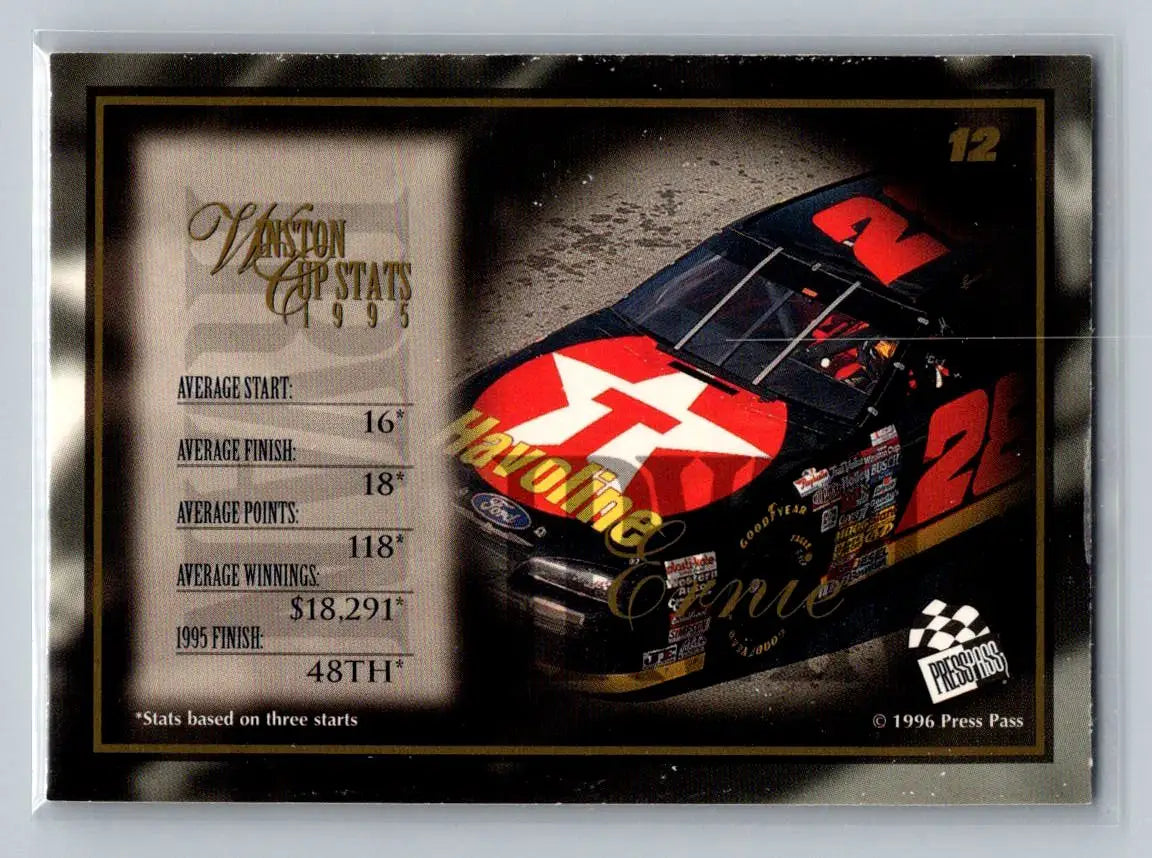 1996 Press Pass VIP #12 Ernie Irvan Robert Yates Racing - Racing Card Single
