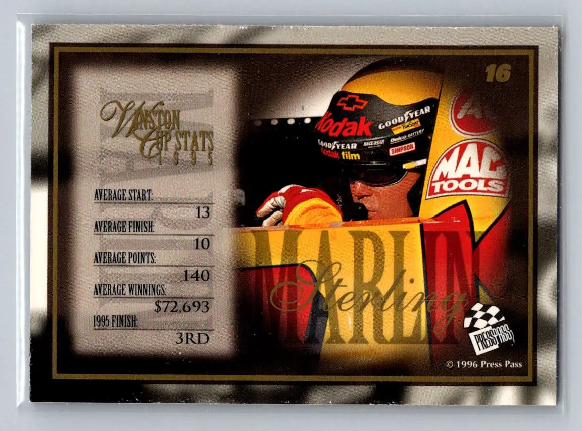 1996 Press Pass VIP #16 Sterling Marlin Morgan-McClure Motorsports - Racing Card Single